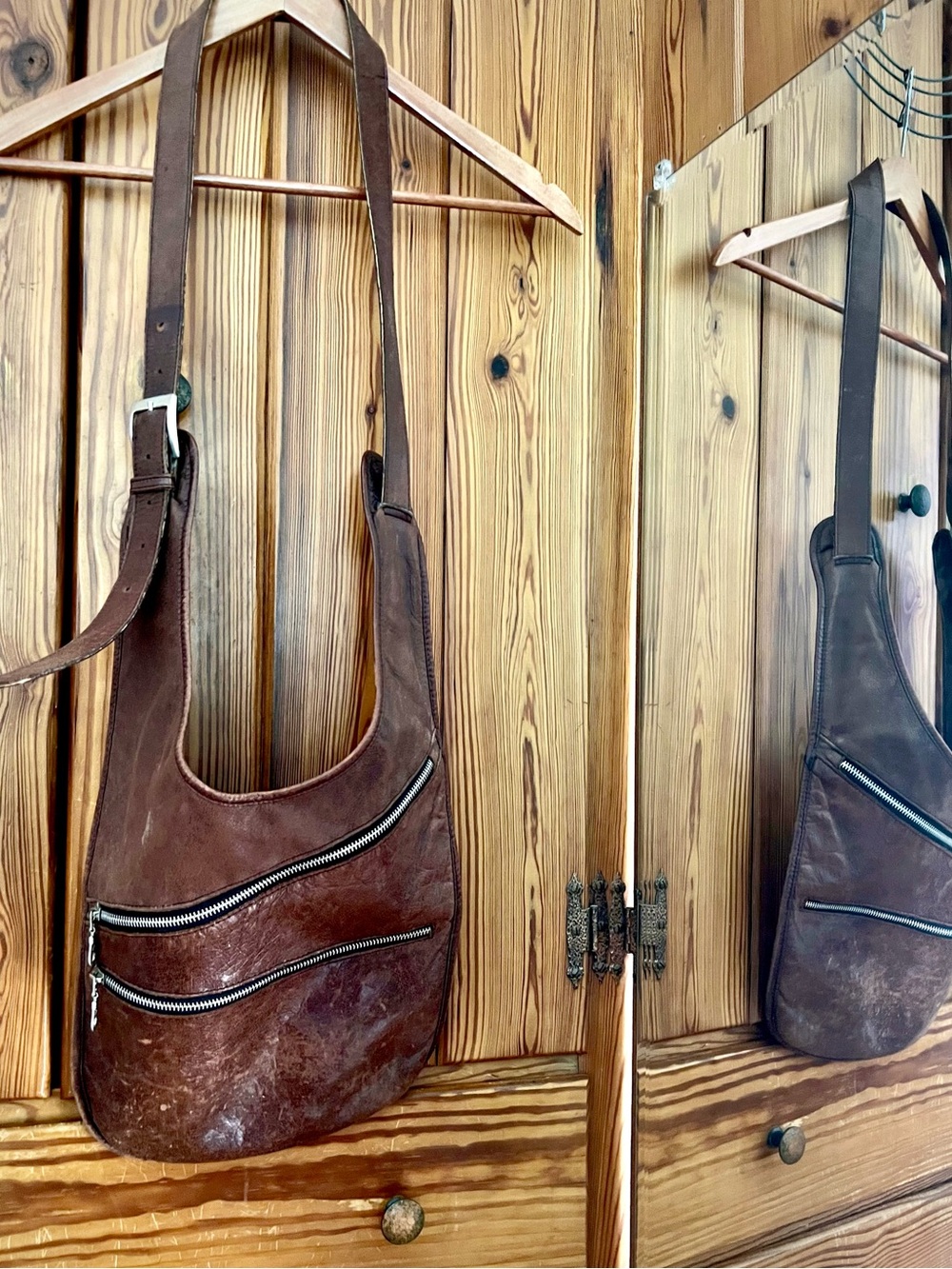 Hobo Crescent Sling Bag zipper Distressed Leather adjustable strap cross body